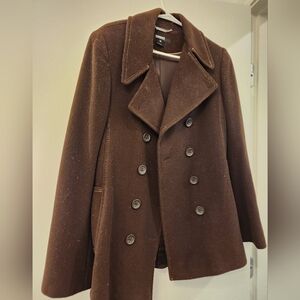 Elegant DKNY Brown Double-Breasted Peacoat Size 10